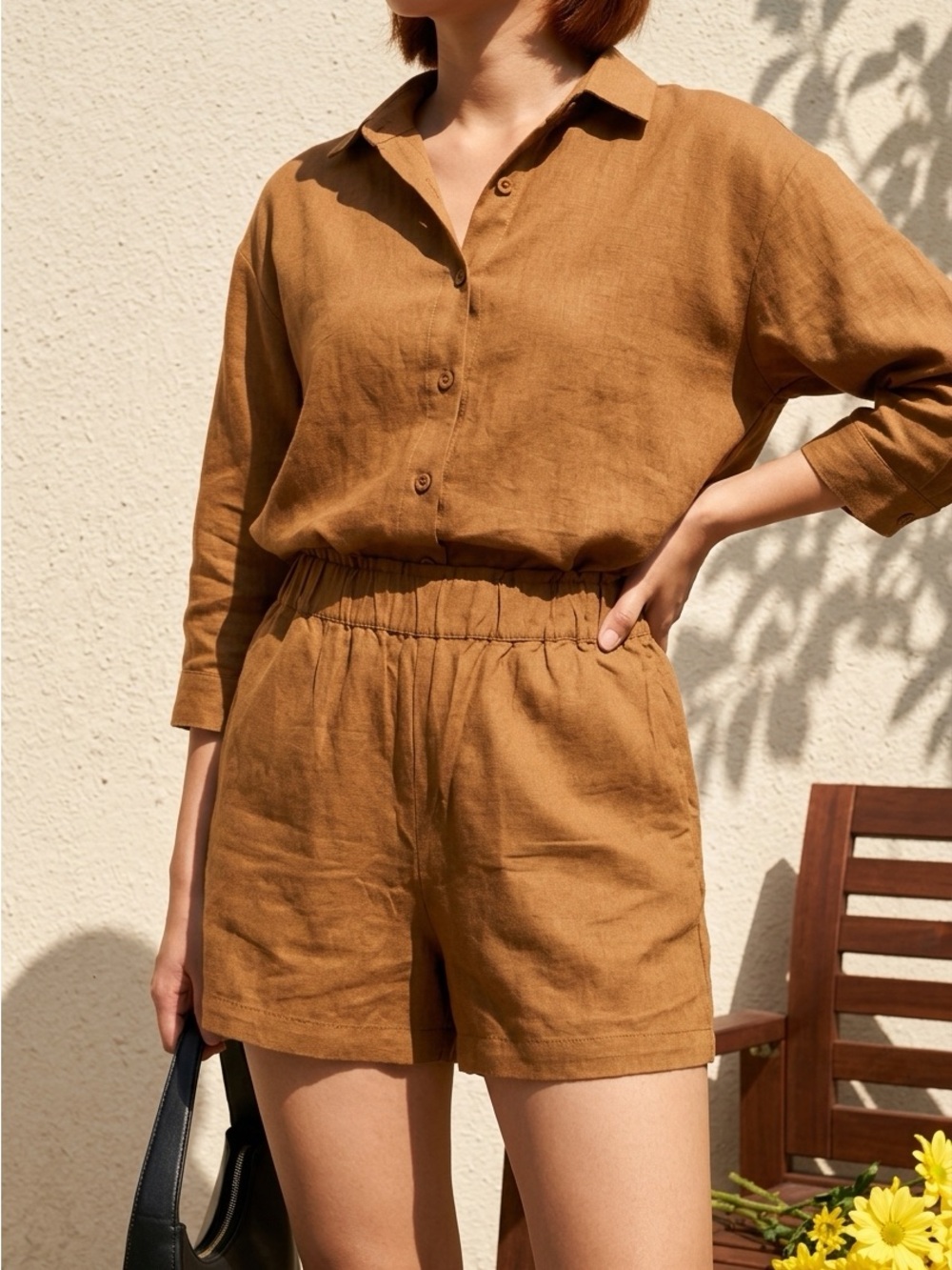 Alexander Jordan Womens Sz Medium Shorts Linen Blend Mustard Paperbag